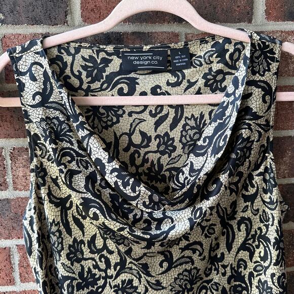 Lg Y2K VTG Silk Cowl Neck Tank Top NYC Design Co Baroque Romantic Goth Academia - Picture 3 of 5